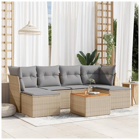 Set Divani da Giardino 7 pz con Cuscini Beige in Polyrattan - Foto 2