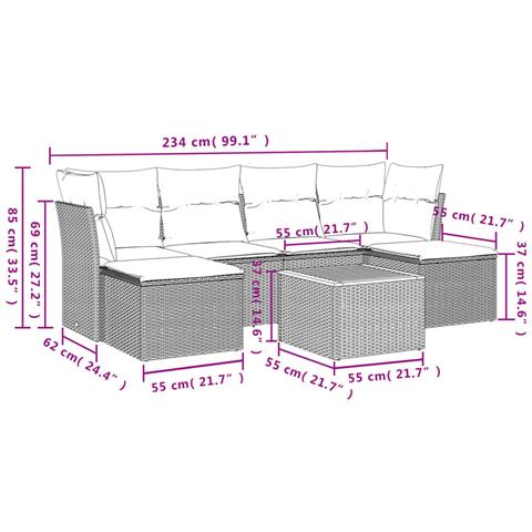Set Divani da Giardino 7 pz con Cuscini Beige in Polyrattan - Foto 3