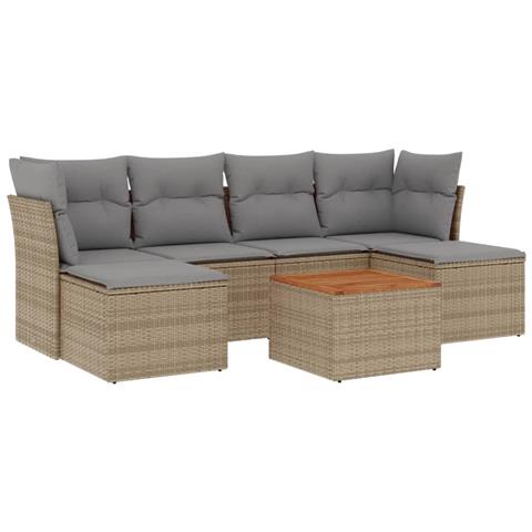 Set Divani da Giardino 7 pz con Cuscini Beige in Polyrattan - Foto 1