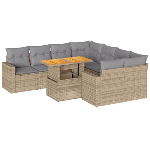 Set Divano Da Giardino 9 Pz Con Cuscini Beige In Polyrattan - Foto 1