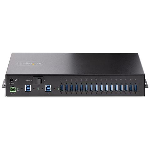 Hub USB Industriale 5Gbps a 16 porte con adattatore di alimentazione, enclosure in metallo, montabile, protezione ESD, alimentazione a morsettiera, ricarica USB, Switch per duplice host - Foto 2