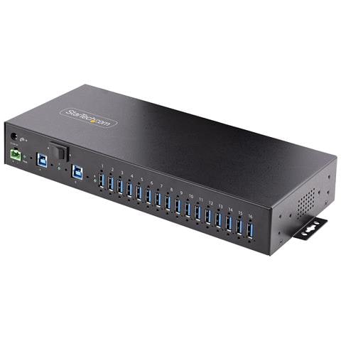 Hub USB Industriale 5Gbps a 16 porte con adattatore di alimentazione, enclosure in metallo, montabile, protezione ESD, alimentazione a morsettiera, ricarica USB, Switch per duplice host - Foto 1