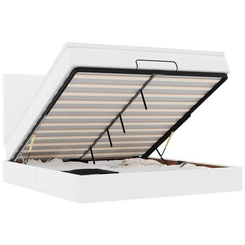 Struttura Letto Pouf Con Materasso Bianco 180x200 Cm Similpelle - Foto 2