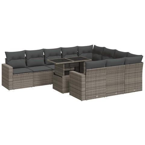Set Divani Da Giardino 11 Pz Con Cuscini In Polyrattan Grigio - Foto 2