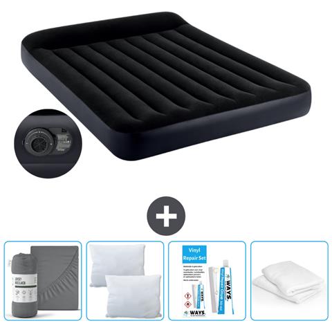 Set Materassino Gonfiabile - 203x152x25 Cm - Blu Scuro - Include Accessori Coordinati - Foto 1