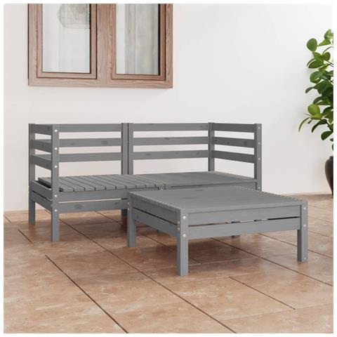 Lusso Casadino -  Set Divani Da Giardino 3 Pz Grigio In Legno Massello Di Pino - Foto 8