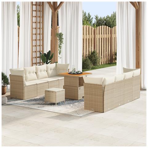 Set da Giardino  di 11 pezzi con Cuscini Beige Polyrattan Acacia, Set da Pranzo da Giardino  di 3 pezzi con Cuscini Beige Polyrattan Acacia - Foto 2