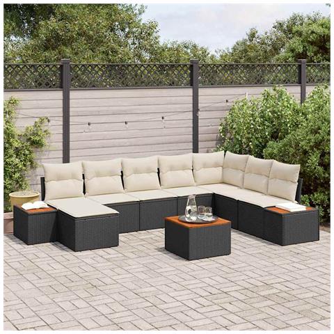 Set Divano da Giardino da 9 Pezzi con Cuscini Nero in Rattan Acacia - Foto 2