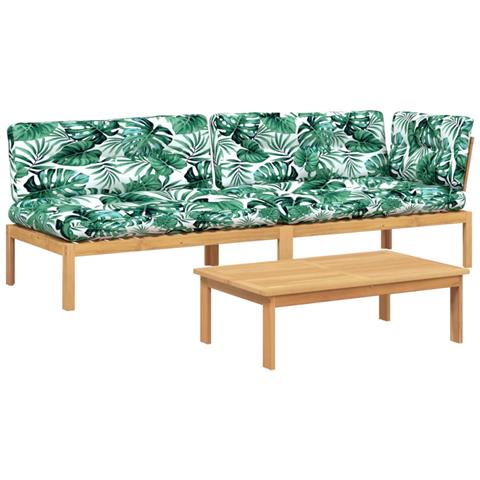 Set Divano Pallet Giardino 3pz con Cuscini Massello Acacia - Foto 1