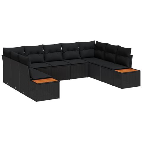 Set di divani da giardino 9 pezzi con cuscini Rattan nero Acacia - Foto 1