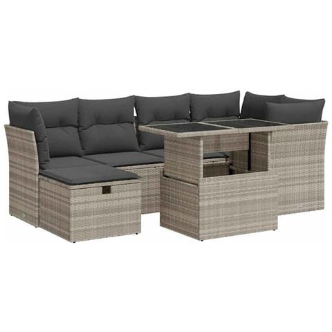 Set Divani da Giardino 7pz con Cuscini Grigio Chiaro Polyrattan - Foto 1