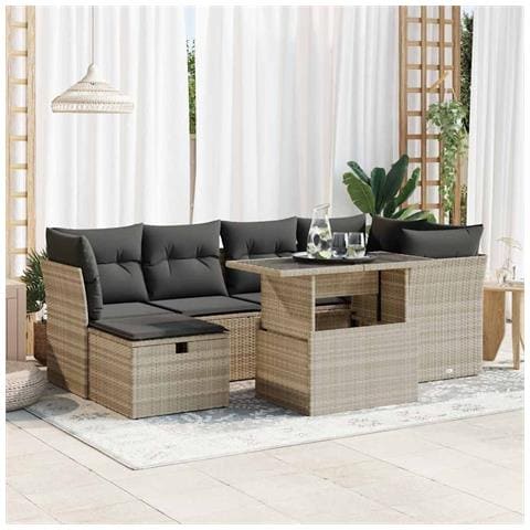 Set Divani da Giardino 7pz con Cuscini Grigio Chiaro Polyrattan - Foto 2