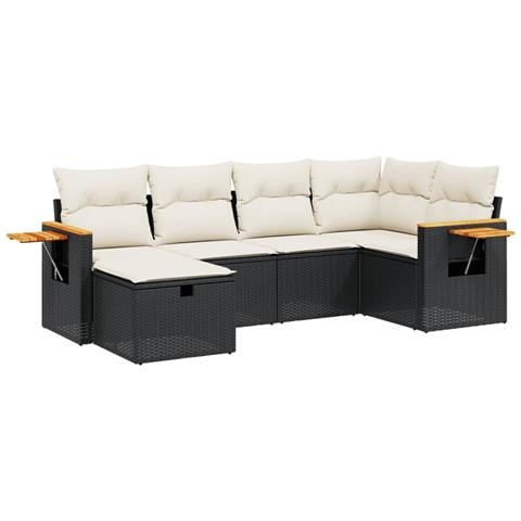 Set Divano da Giardino 6 pz con Cuscini Nero in Polyrattan - Foto 1