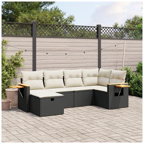 Set Divano da Giardino 6 pz con Cuscini Nero in Polyrattan - Foto 2