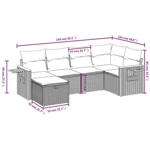 Set Divano da Giardino 6 pz con Cuscini Nero in Polyrattan - Foto 4