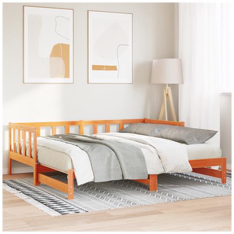 Letto Giorno Estraibile senza Materasso Marrone Cera 2x(80x200) cm - Foto 2