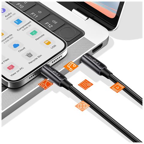 Cavo Usb-c A Usb-c 4a Power Delivery 80w In Nylon Intrecciato Resistente 1,2m, Nero - Foto 5