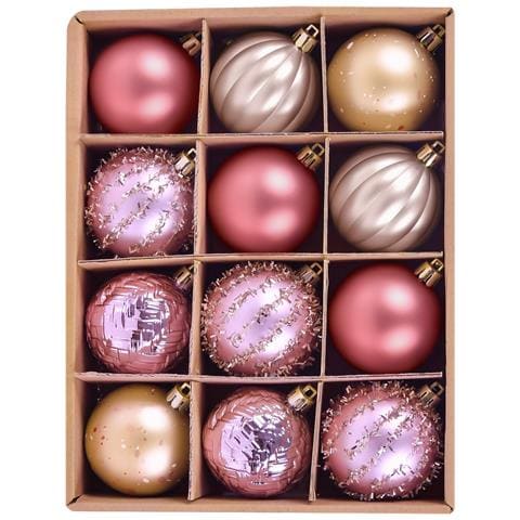 Palline Di Natale 12 Pezzi In 5 Finiture Rosso Rosa Oro 6 Cm - Foto 1