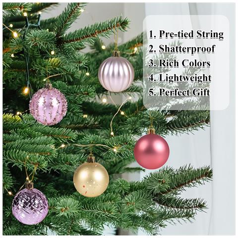 Palline Di Natale 12 Pezzi In 5 Finiture Rosso Rosa Oro 6 Cm - Foto 2