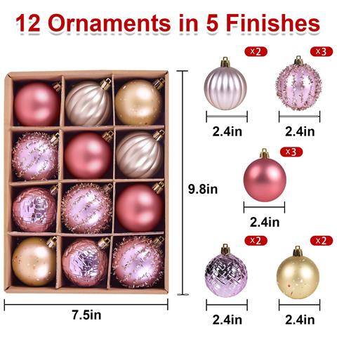 Palline Di Natale 12 Pezzi In 5 Finiture Rosso Rosa Oro 6 Cm - Foto 4