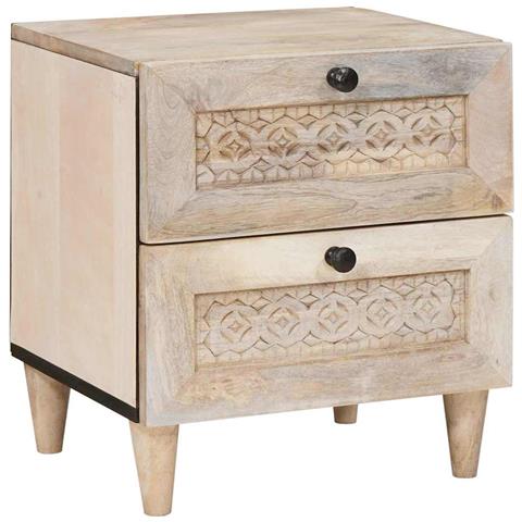 Comodino Beige 40 x 33 x 46 cm legno massello di mango - Foto 1