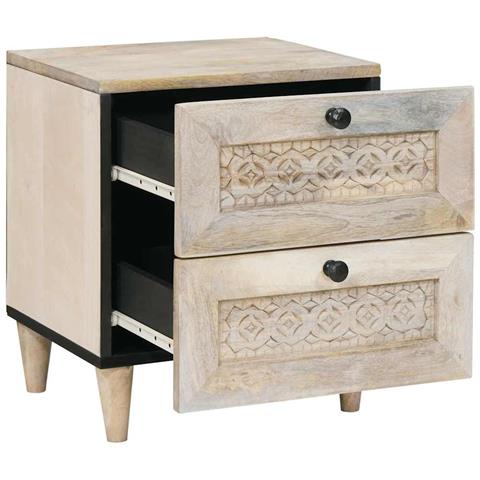 Comodino Beige 40 x 33 x 46 cm legno massello di mango - Foto 2