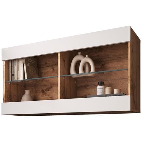 Komodee Tivoli Horizontal 100 Vetrina Sospesa, Rovere Wotan/bianco, Senza Led, Larghezza 100 Cm X Altezza 50 Cm X Profondità 29 Cm, Per Soggiorno, Sala Da Pranzo - Foto 3