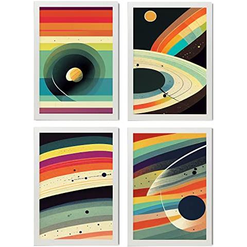 Set Di 4 Stampe Curva Posters In Arte Astratta Illustrazioni E Manifesti Di Galassie Artistiche Moderne E A Colori Per L'interior Cornice Bianca A4 - Foto 1