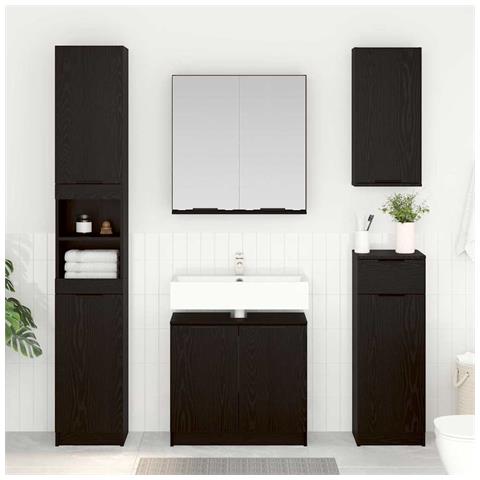 Set di Armadi da Bagno 3 pcs Rovere Nero Legno multistrato - Foto 2