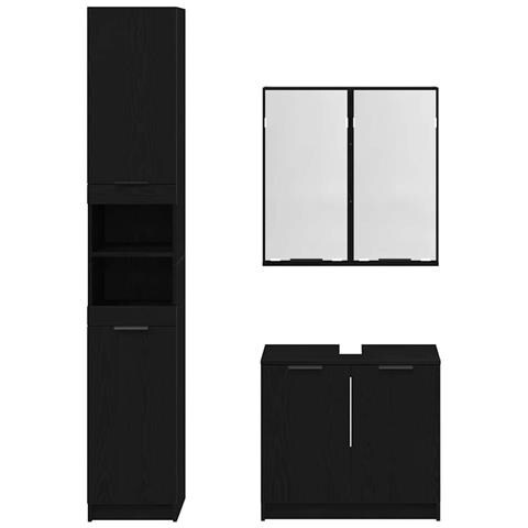 Set di Armadi da Bagno 3 pcs Rovere Nero Legno multistrato - Foto 9