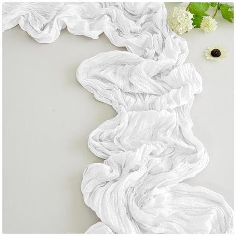 Runner Da Tavolo In Poliestere Con Tessuto Arricciato - 90cm X 300cm - Decorazione Per Feste E Matrimoni White - Foto 4