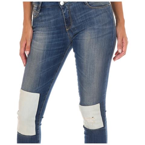 Pantalone Lungo In Denim Effetto Consumato Con Orli A Taglio Stretto 10db50350 Donna - Foto 2