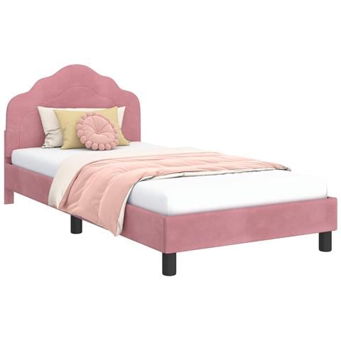 Struttura letto bambini con testata Rosa 90 x 200 cm Velluto - Foto 1