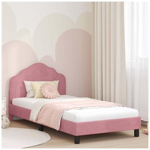 Struttura letto bambini con testata Rosa 90 x 200 cm Velluto - Foto 2