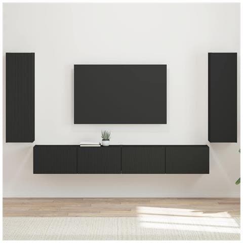 Set di Mobiletto da TV a Parete 4 pcs Nero Legno multistrato - Foto 2