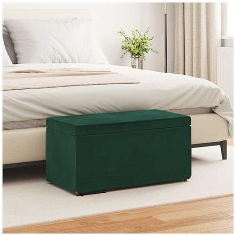 Pouf Verde Scuro 81 x 41 x 40 cm Velluto e Legno Ingegnerizzato - Foto 2