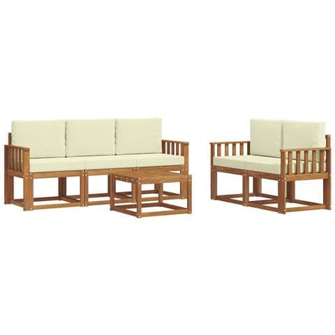 Set di divani da esterno con cuscino 6 pcs Naturale e Crema - Foto 1