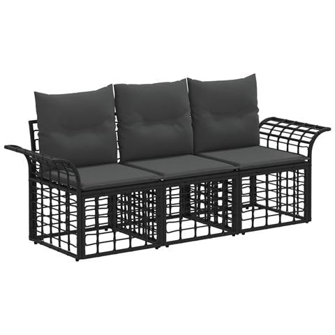 Set di divani da esterno 3 pcs Nero e Grigio scuro Poliestere - Foto 1
