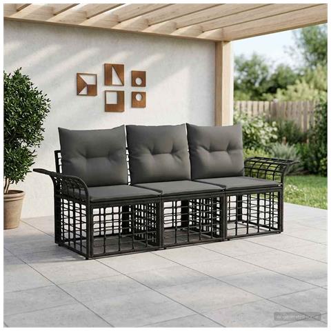 Set di divani da esterno 3 pcs Nero e Grigio scuro Poliestere - Foto 2
