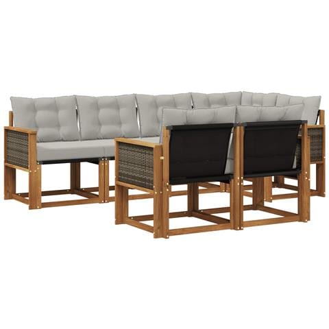 Set di divani da esterno 7 pcs Naturale e Grigio Chiaro - Foto 1