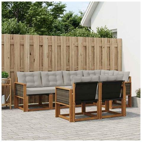 Set di divani da esterno 7 pcs Naturale e Grigio Chiaro - Foto 2