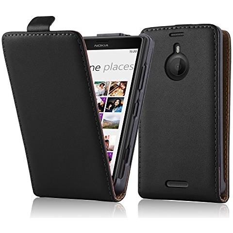 Custodia Compatibile Con Nokia Lumia 1520 In Nero Carbone - Coperchio Protettivo In Design Flip Realizzato In Finta Pelle Liscia - Foto 1