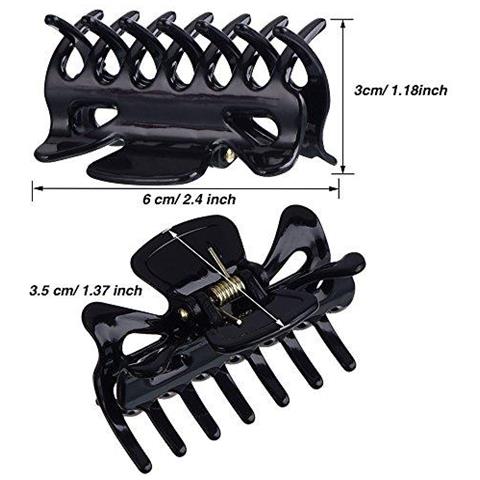 6 Clip Di Pezzi Di Capelli Di Plastica Artiglio Dei Capelli Delle Donne Claw Morsetti Tornante (nero)  - Foto 2