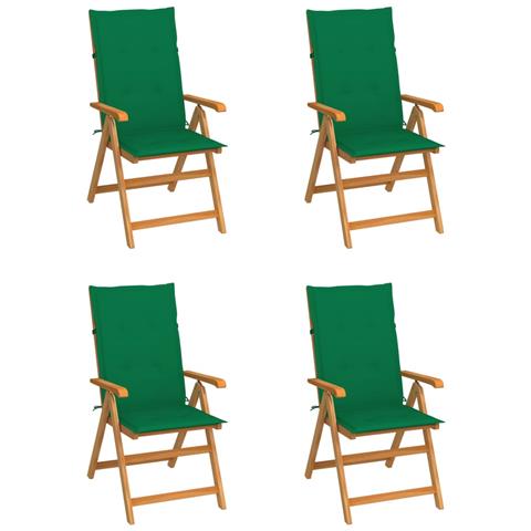 Sedie Giardino 4 pz con Cuscini Verdi in Massello di Teak - Foto 1