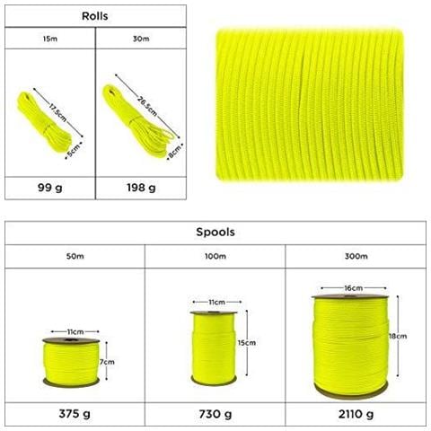 Paracord 550 Del Cavo Dei Paracadute Tipo Iii Mil-spec 7 Fili Survival (sofit Giallo 30 M)  - Foto 4