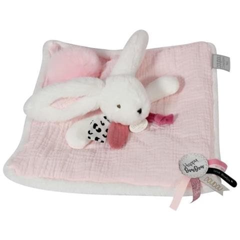 Coniglio Doudou -25 Cm - Bianco / rosa - Coniglio Pompon Rosa - Idea Regalo - Happy Blush - Happy Doudou To You - Foto 1