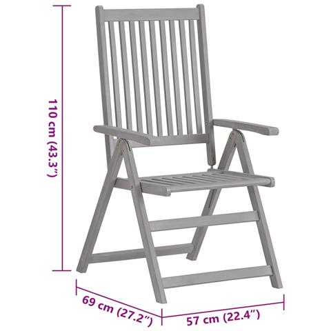 Sedie Giardino Reclinabili 8pz Cuscini Massello Acacia Grigio - Foto 2