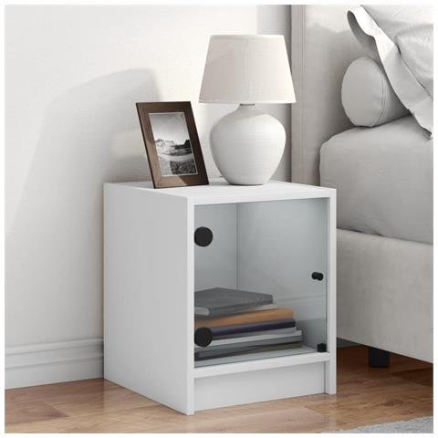 Comodino Con Anta In Vetro Bianco 35x37x42 Cm - Foto 3