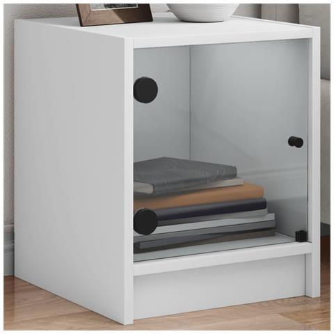 Comodino Con Anta In Vetro Bianco 35x37x42 Cm - Foto 1