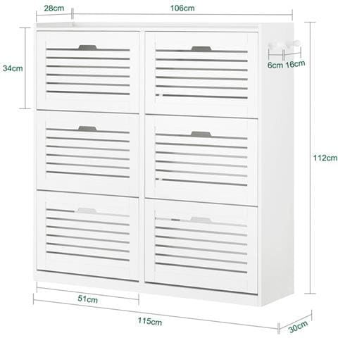 Scarpiera Con 6 Ribalte E 12 Ripiani Portascarpe Salvaspazio Regolabili Bianco, Fsr145-w - Foto 2